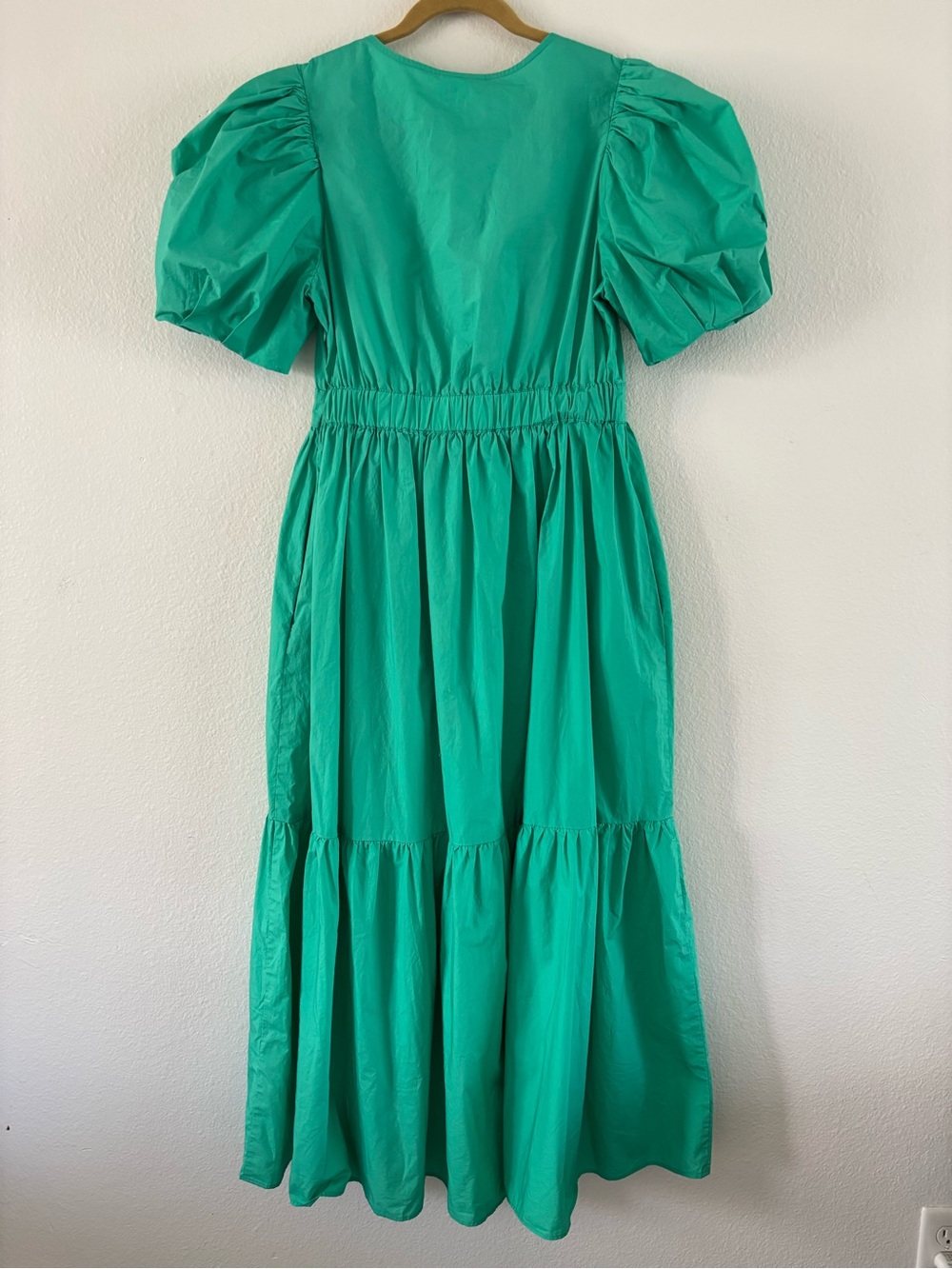 Seed Heritage Poplin Waisted Maxi Dress Jade Green Puff Sleeve V-Neck Size: US 8 - Picture 14 of 16